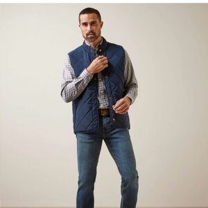 Ariat Navy Quilted Vest with Tan Accents